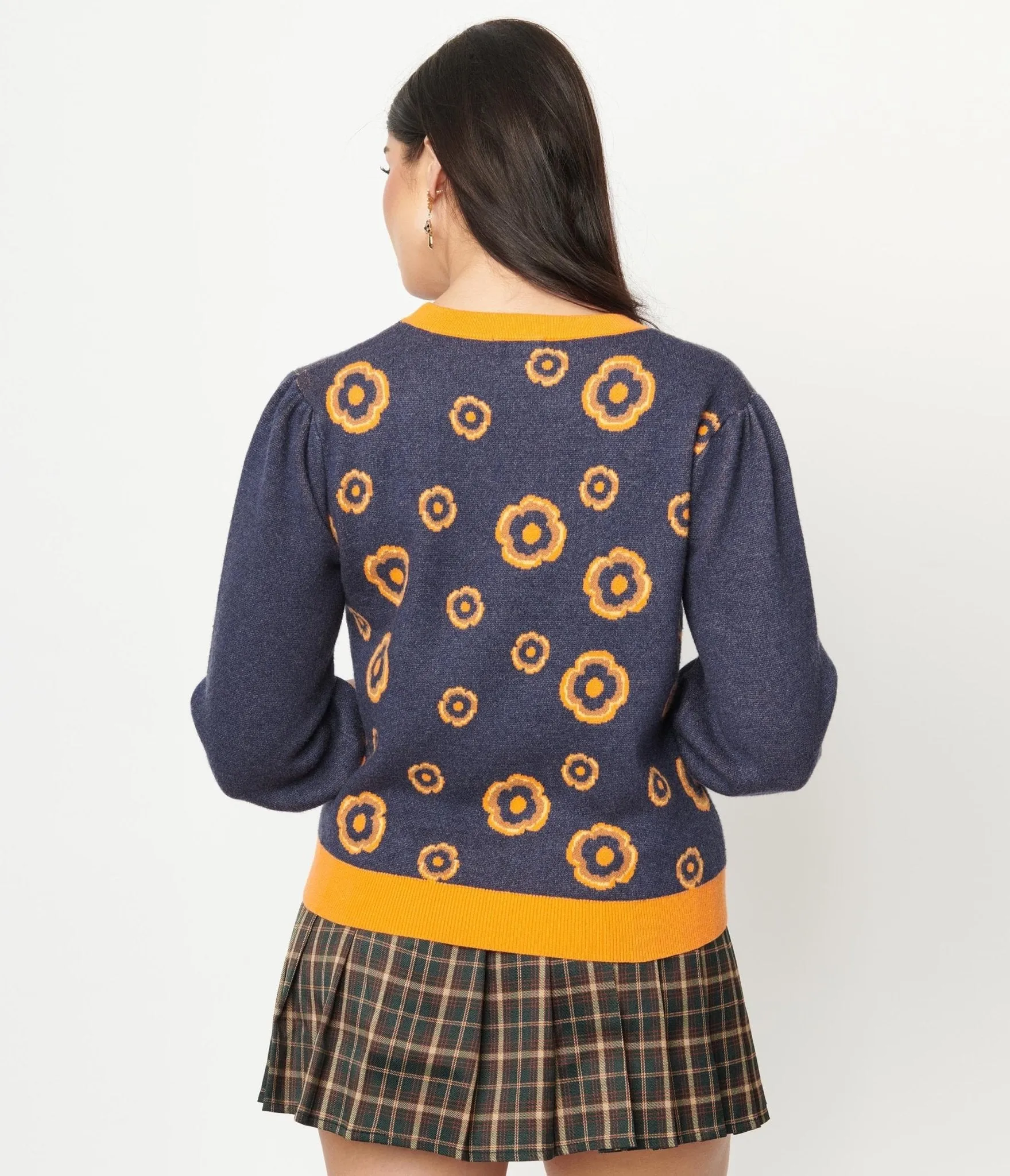 Retro Dark Blue & Orange Floral Sid Sweater