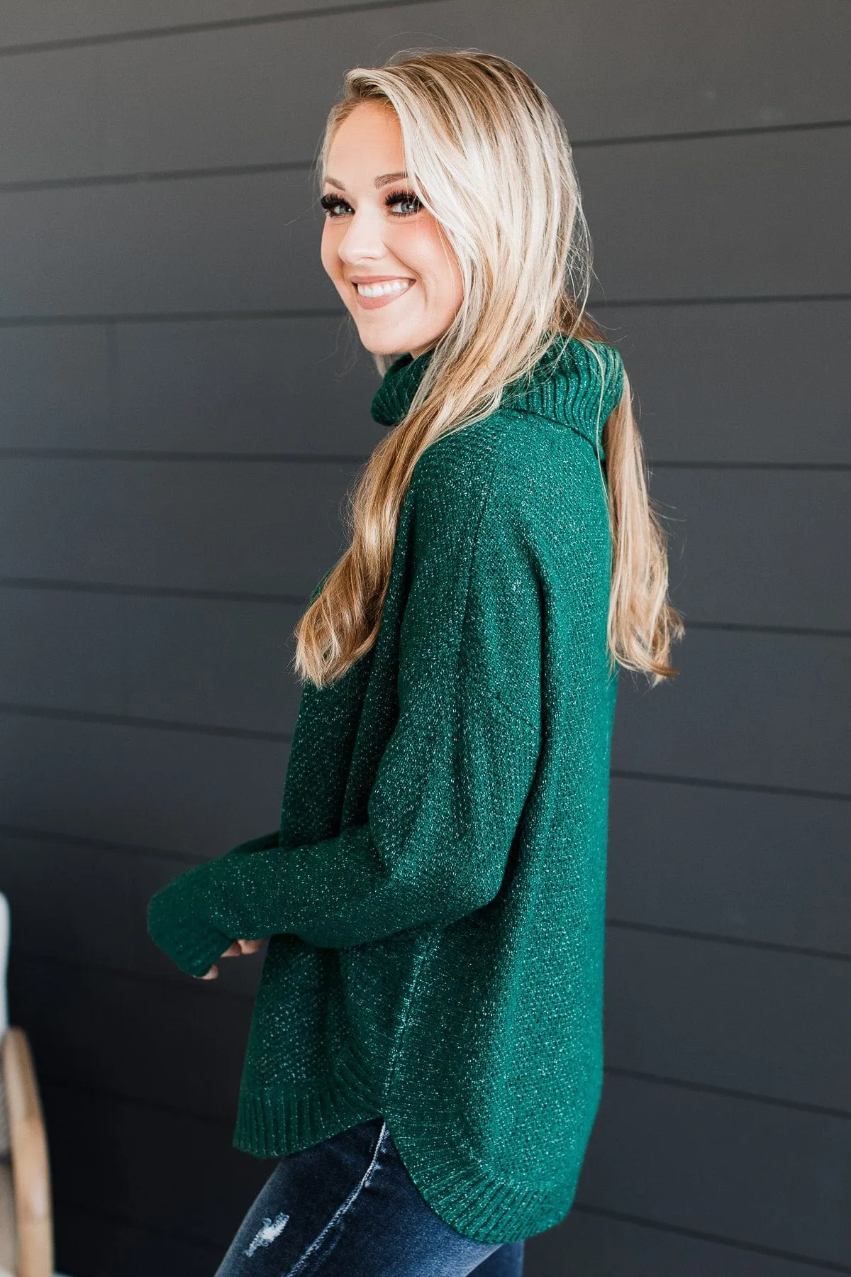 Romance Awaits Turtle Neck Sweater- Forest Green