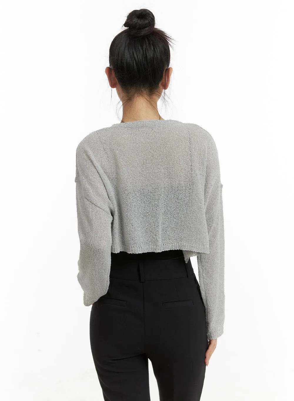 Round Neck Cropped Hollow Out Sweater OA402