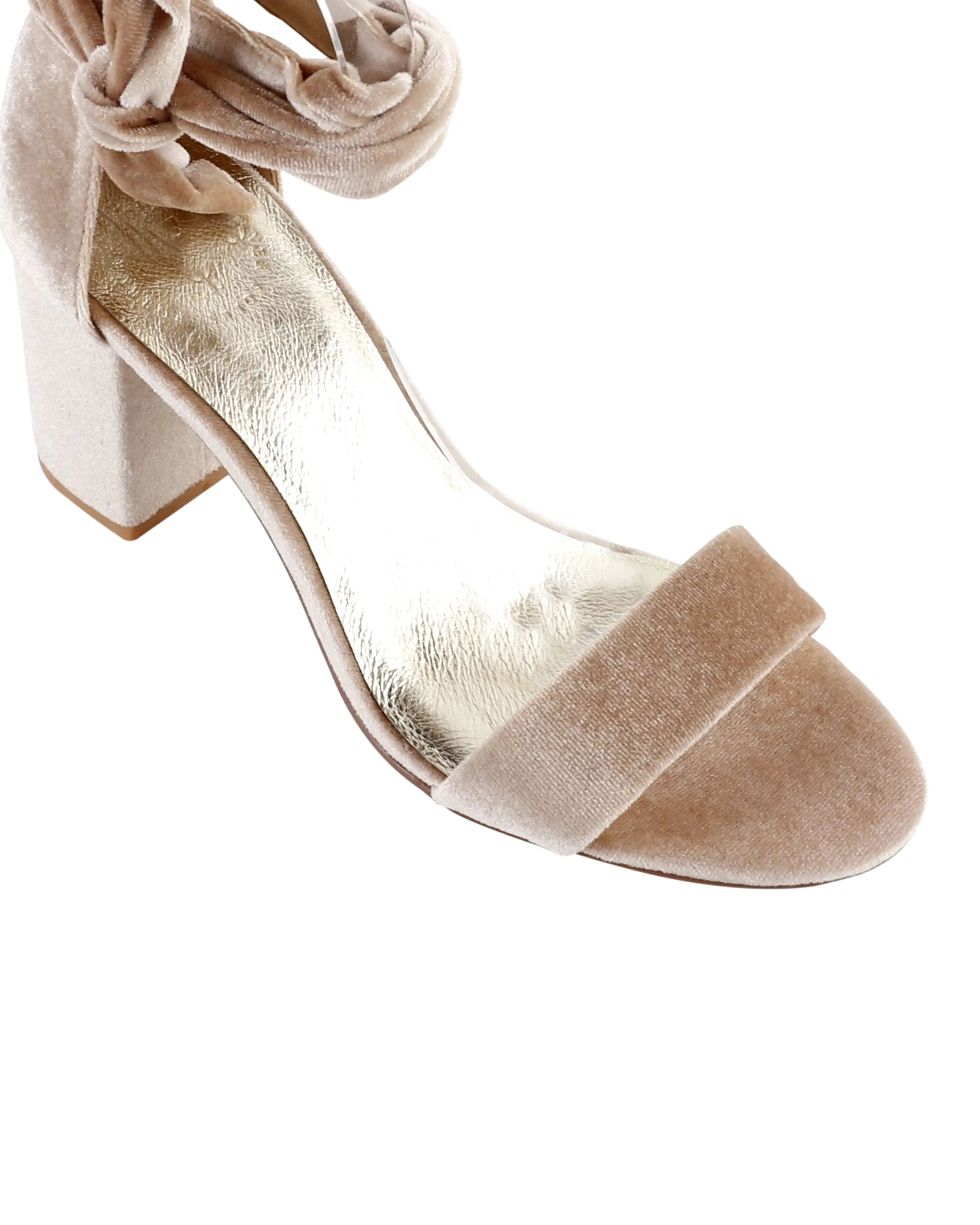 SISTER - NUDE VELVET BLOCK HEEL SHOES