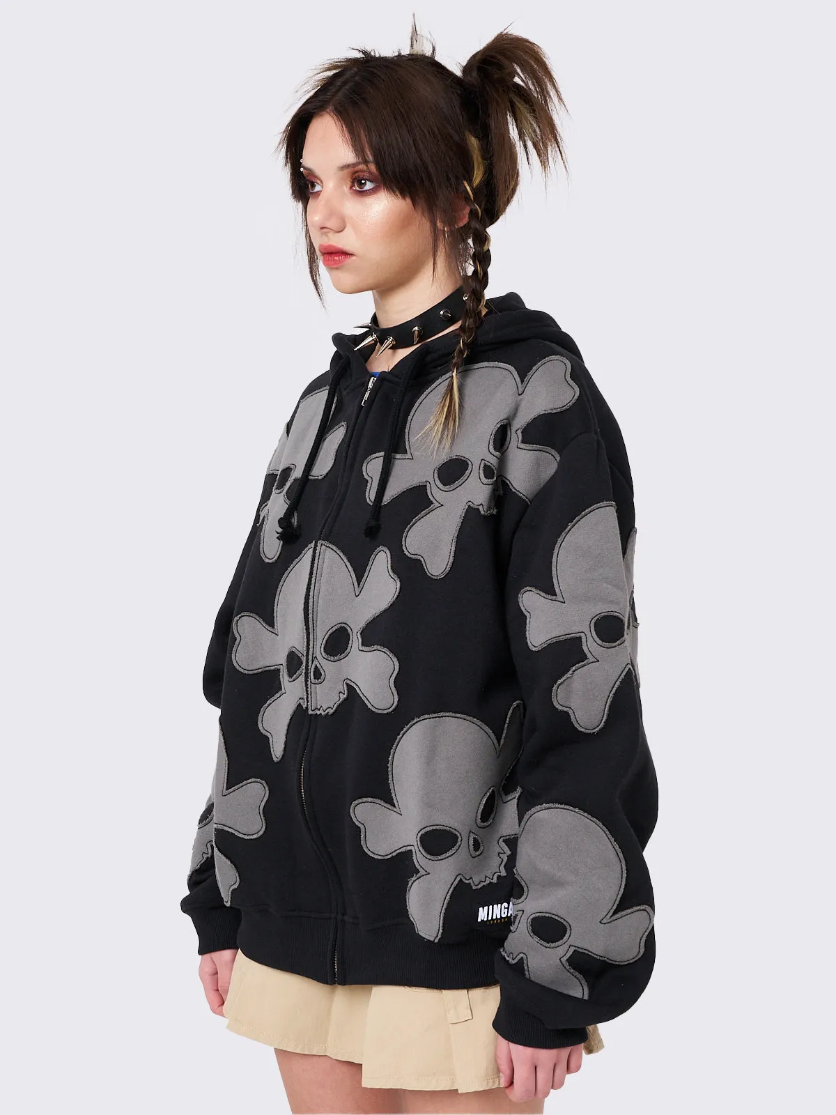 Skull Craft Patch Oversized Zip Up Hoodie