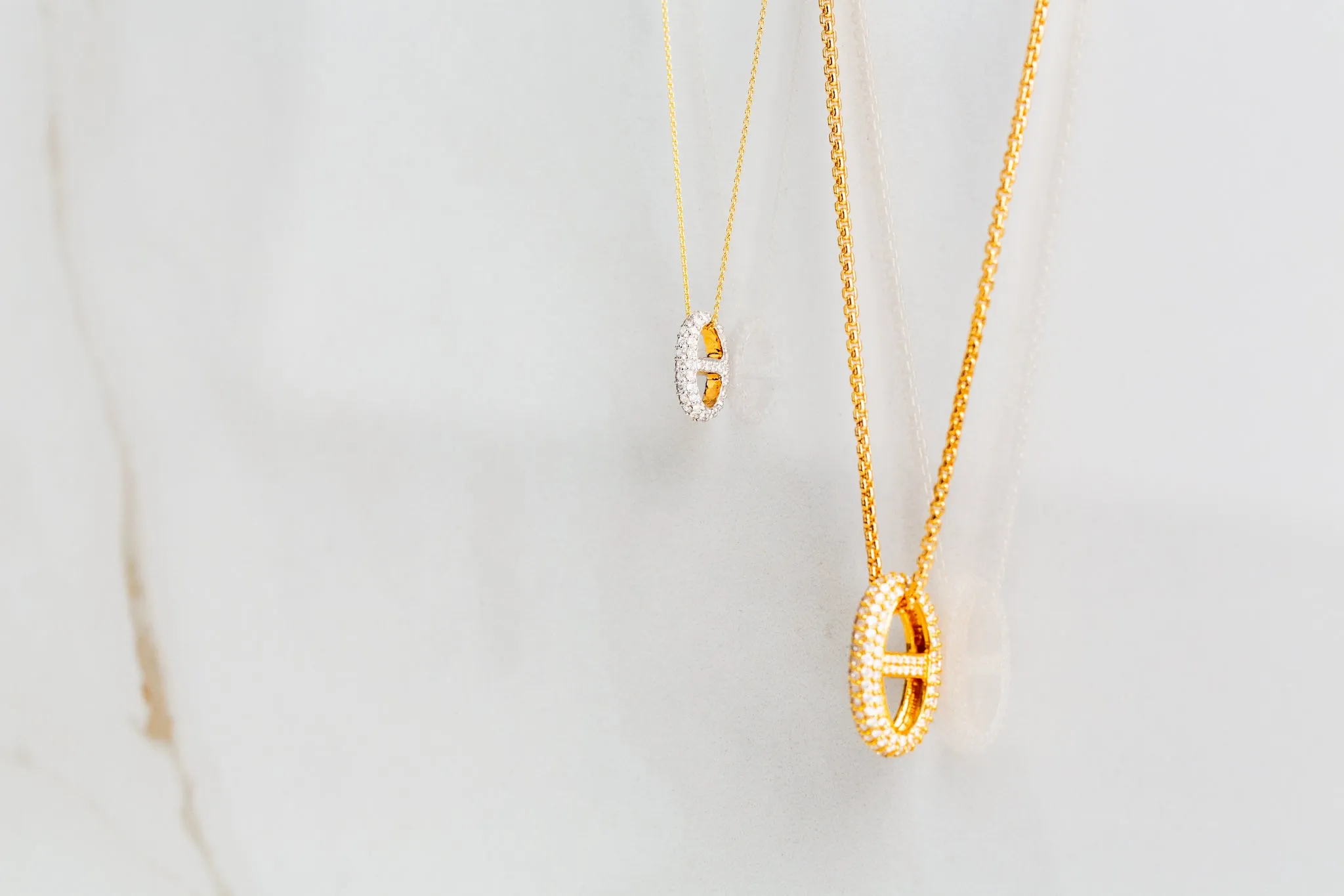 Small Anchor Charm Necklace | Gold Diamond