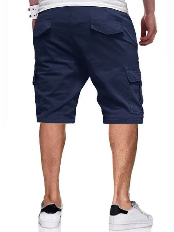 Solid Drawstring Men Cargo Shorts