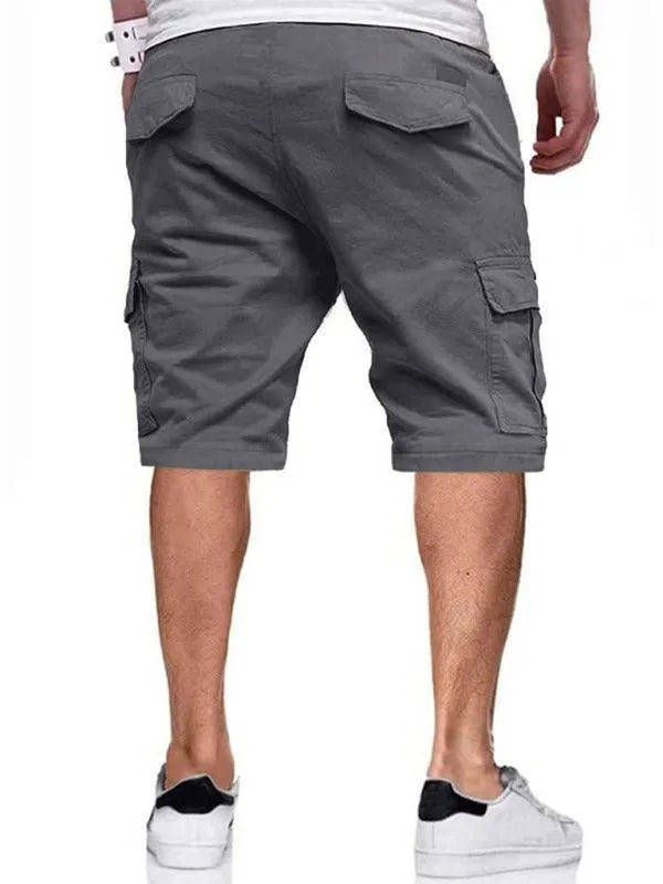 Solid Drawstring Men Cargo Shorts