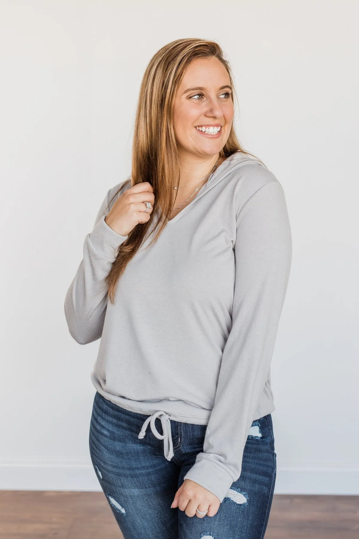 Spice It Up V-Neck Hoodie- Grey