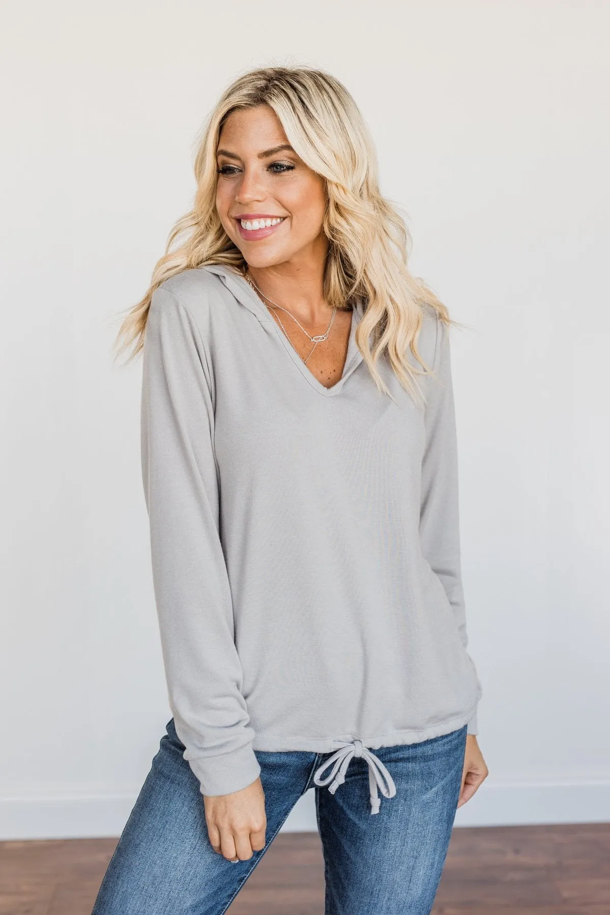 Spice It Up V-Neck Hoodie- Grey