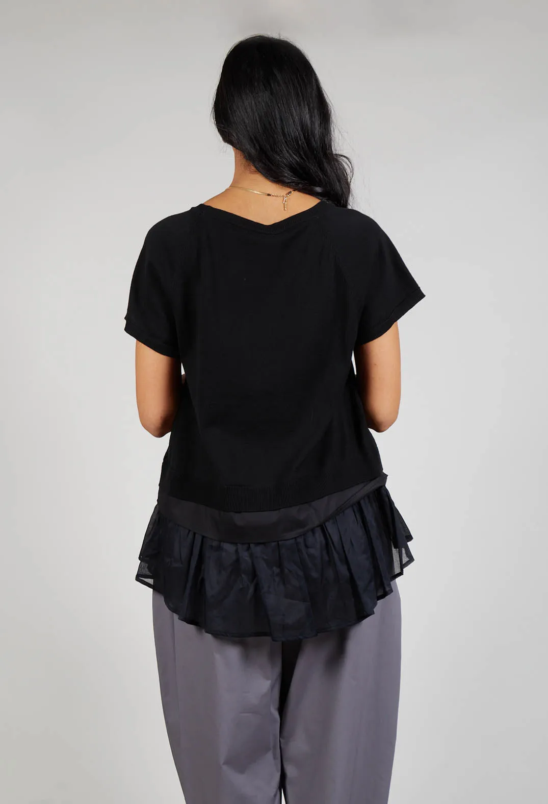 Sweater Top with Layered Hem in Black