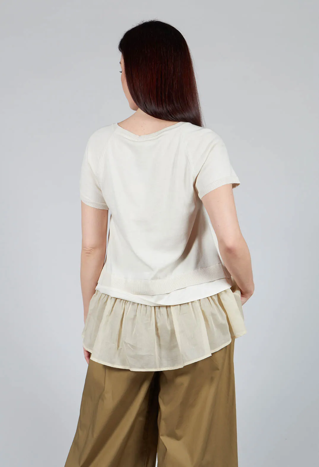 Sweater Top with Layered Hem in Cream