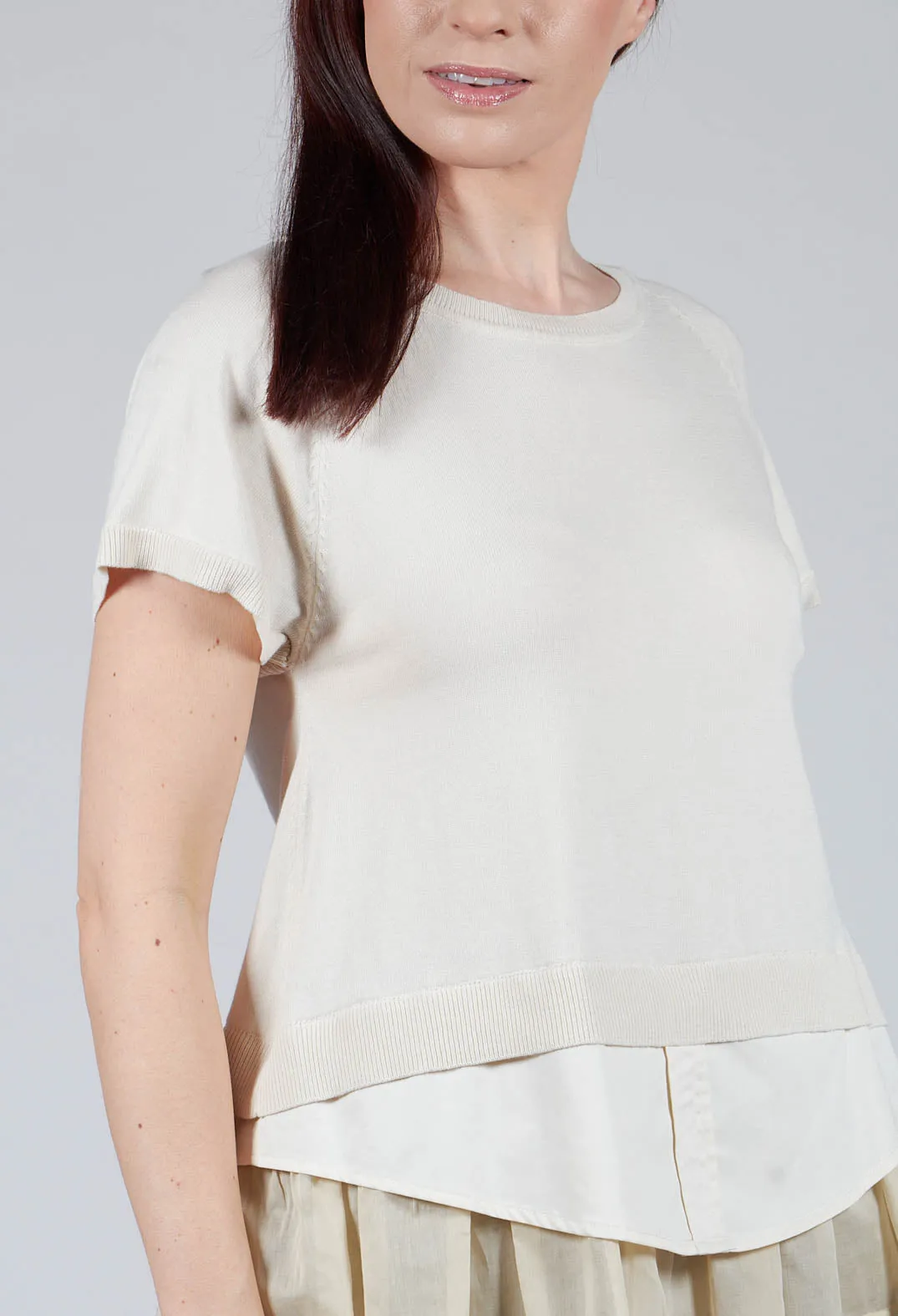 Sweater Top with Layered Hem in Cream