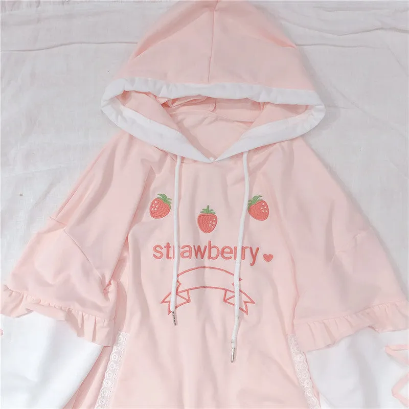 SWEET STRAWBERRY EMBROIDERY LONG SLEEVE HOODIE BY23119