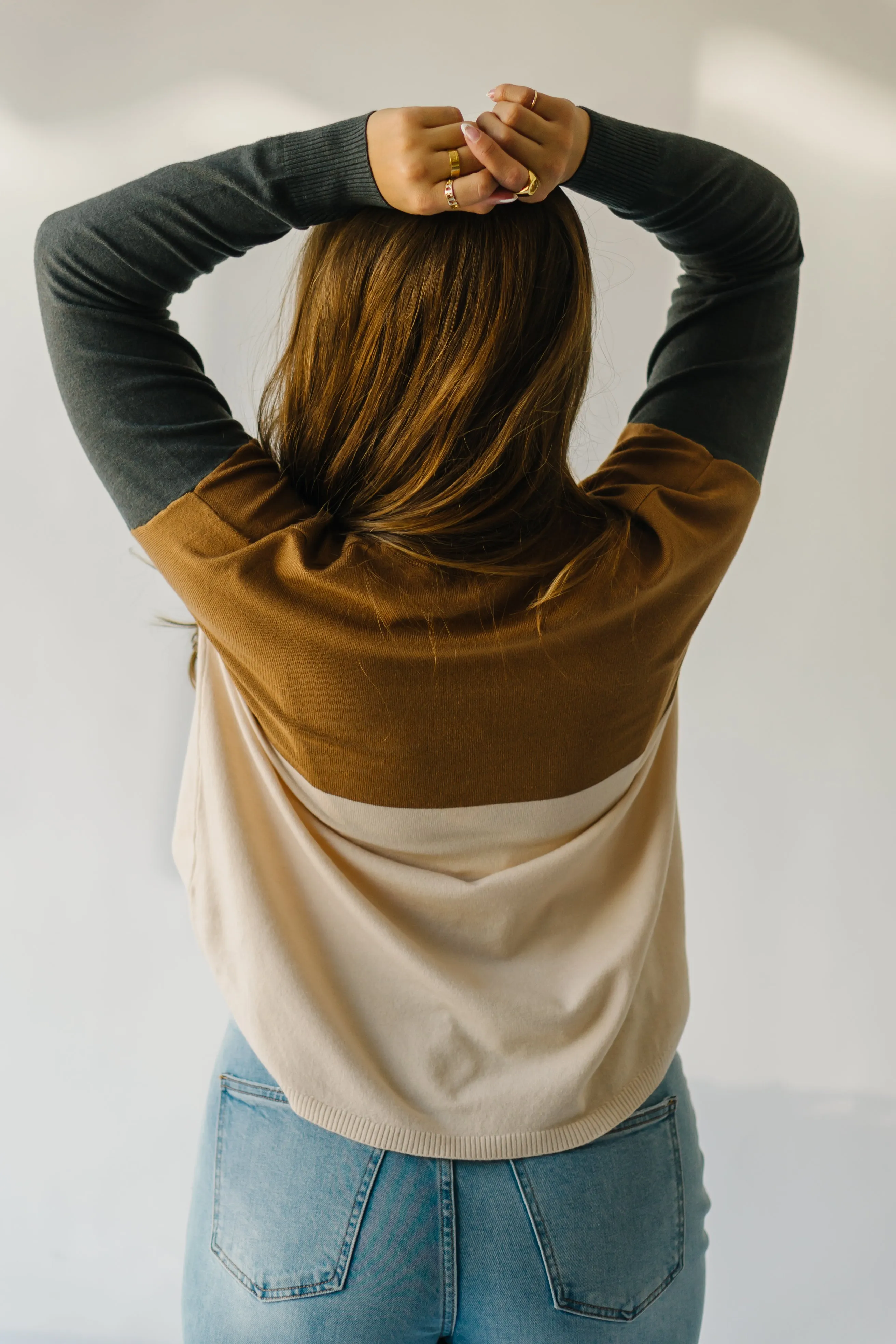 The Goodland Colorblock Sweater in Camel + Charcoal