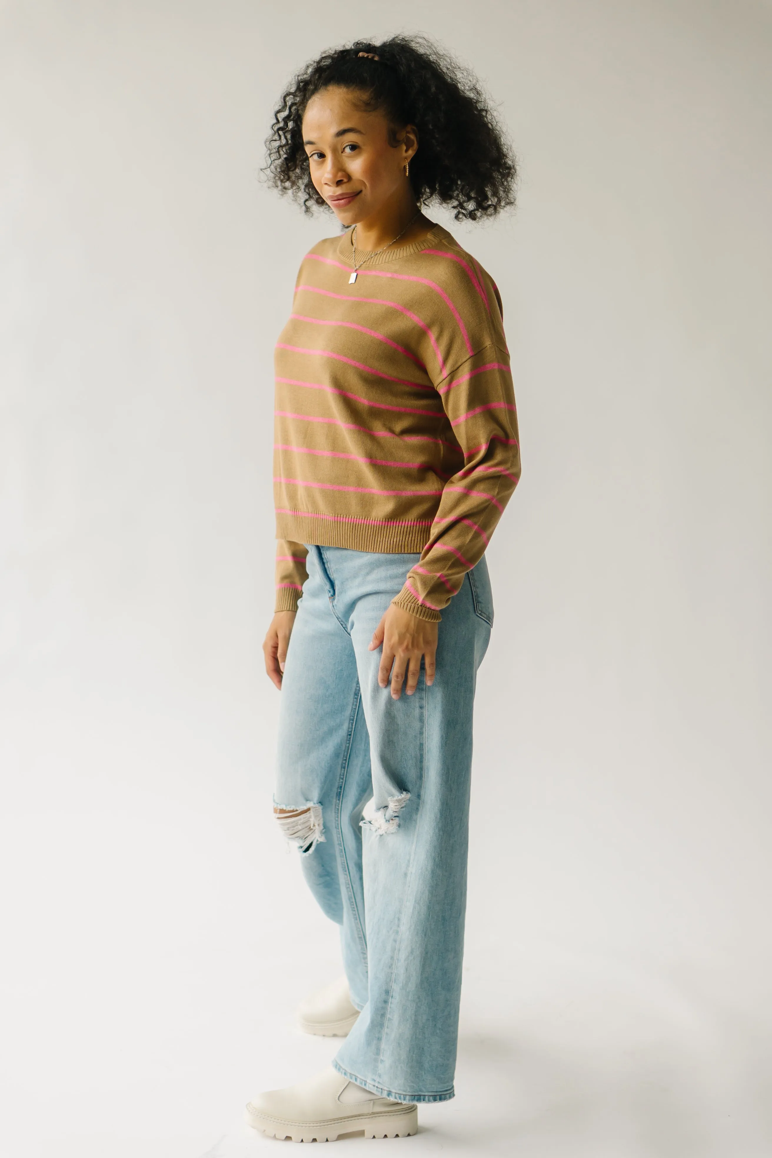 The Krenzer Striped Sweater in Mocha + Pink