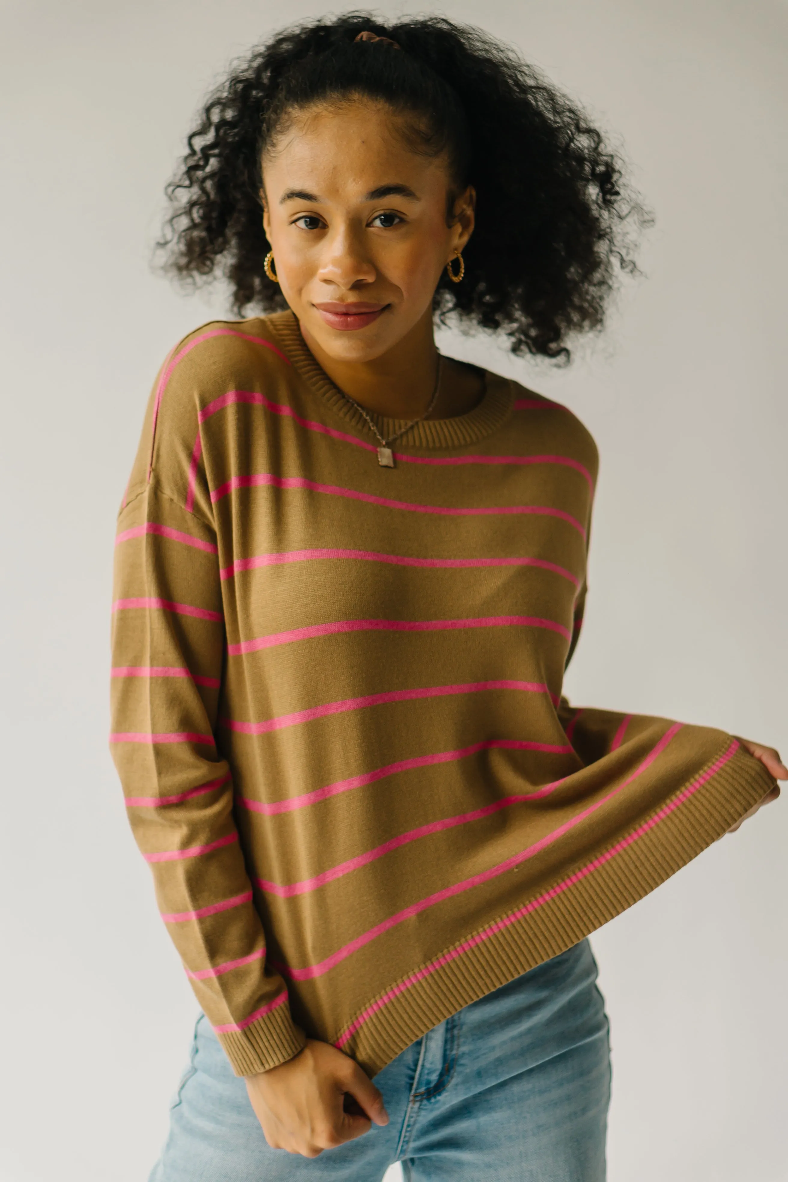 The Krenzer Striped Sweater in Mocha + Pink