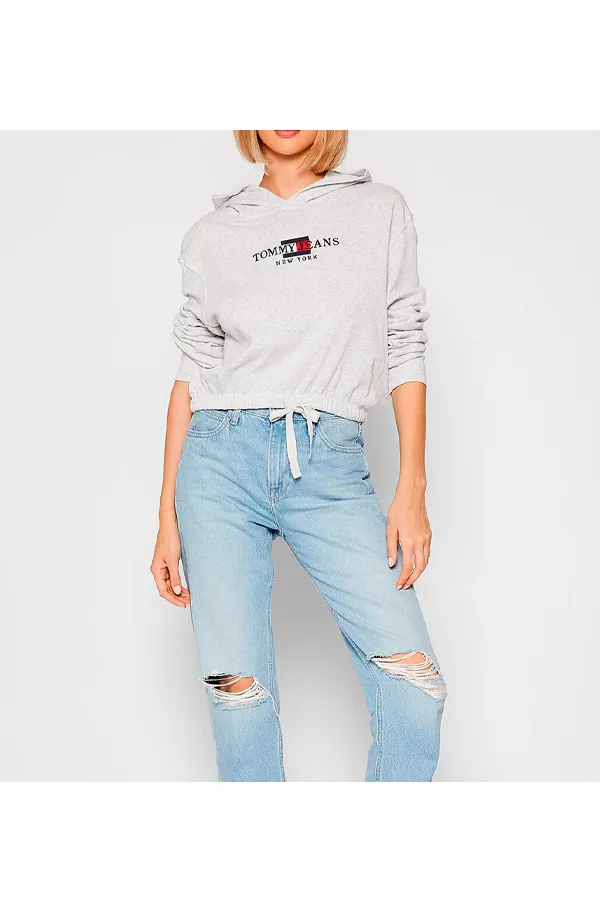 Tommy Hilfiger Women Cropped Logo Hoodie Grey