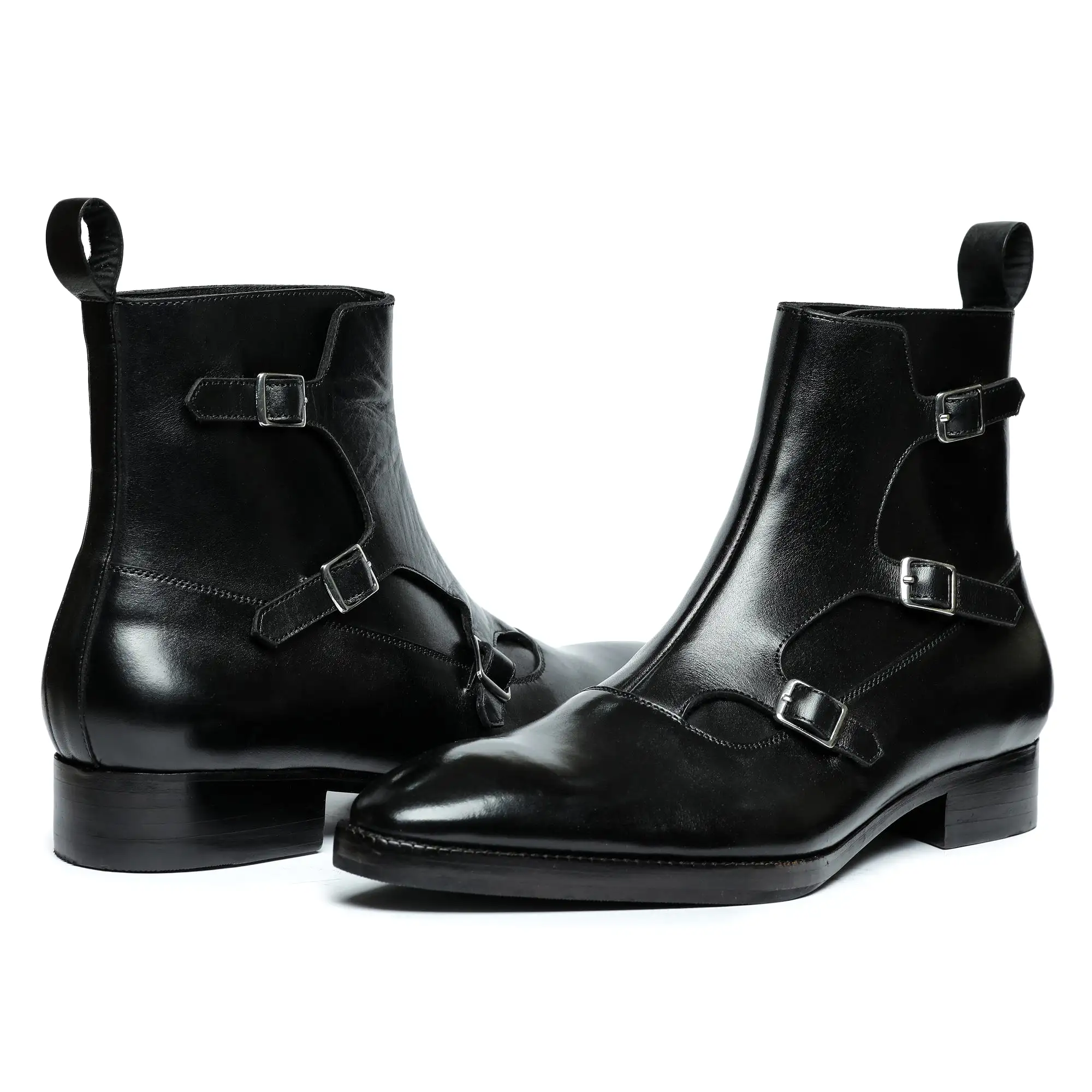 Triple Monk Strap Boots - Black