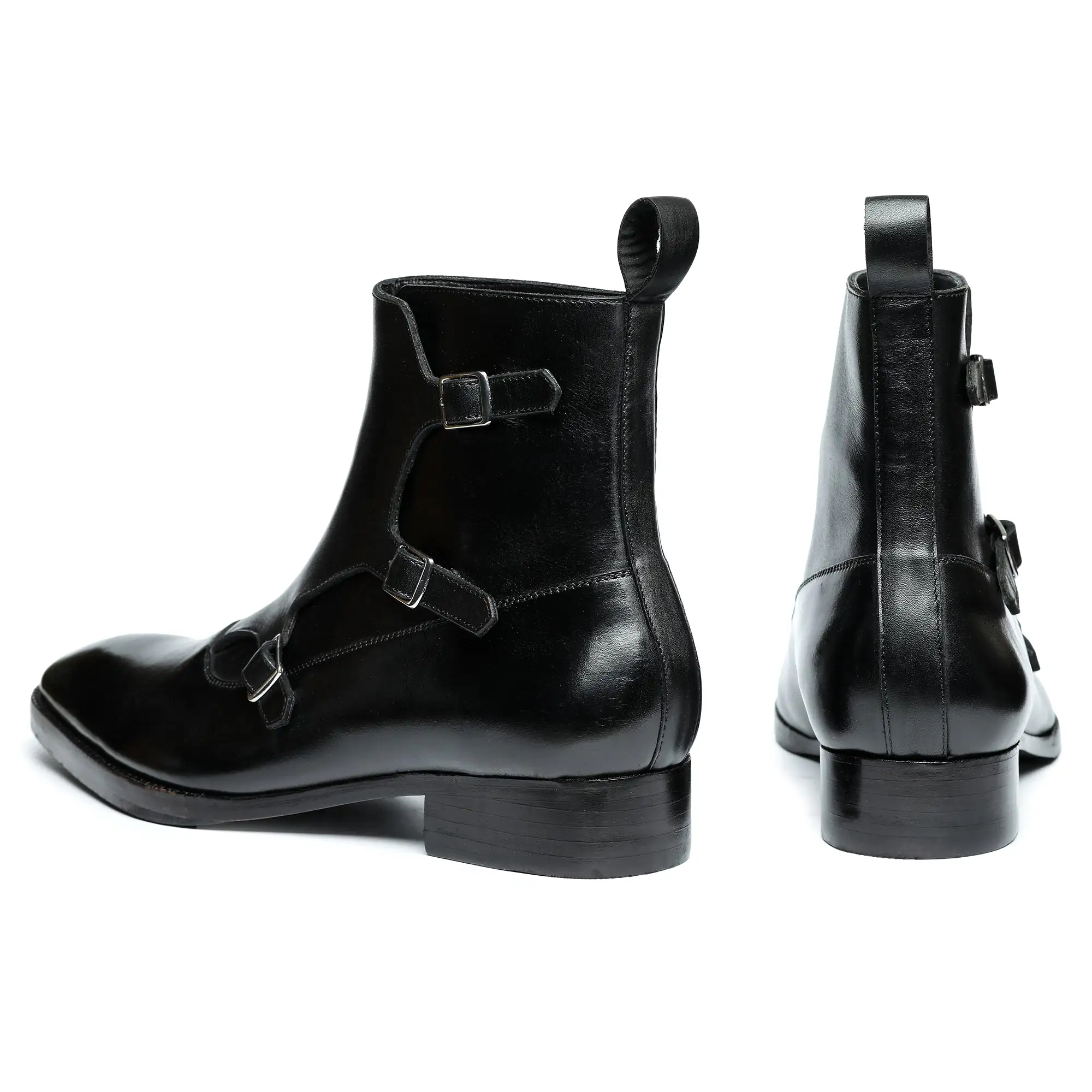 Triple Monk Strap Boots - Black