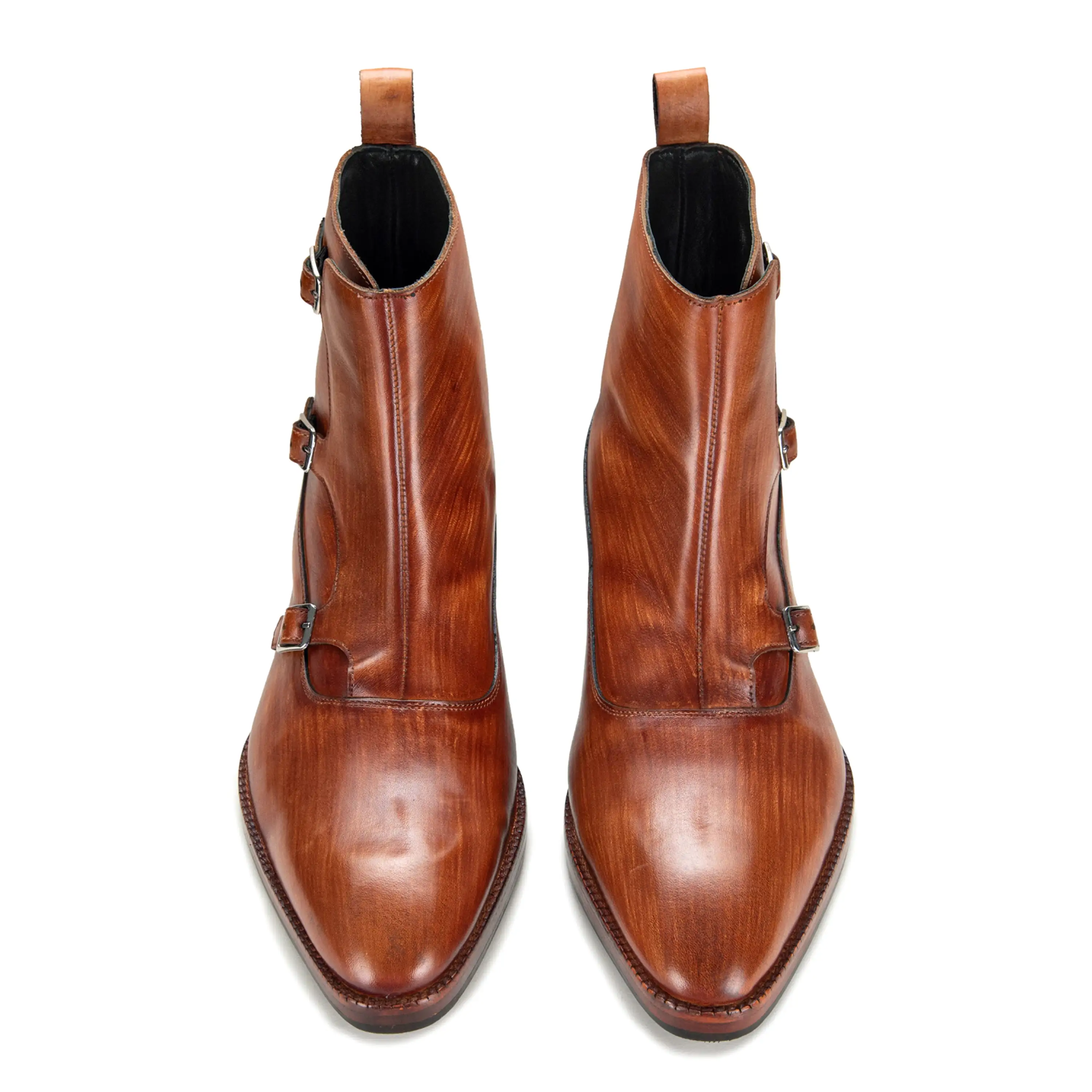 Triple Monk Strap Boots - Wooden