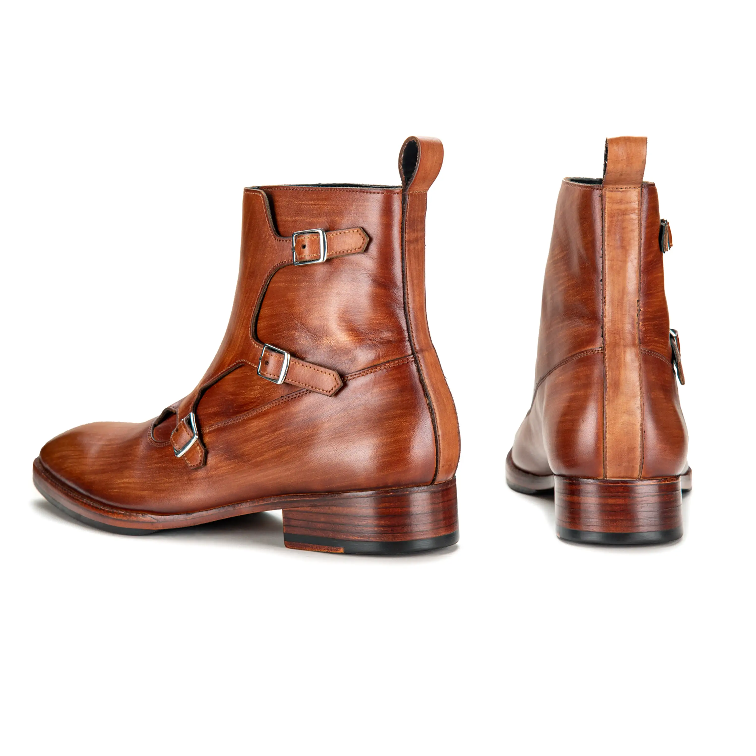 Triple Monk Strap Boots - Wooden