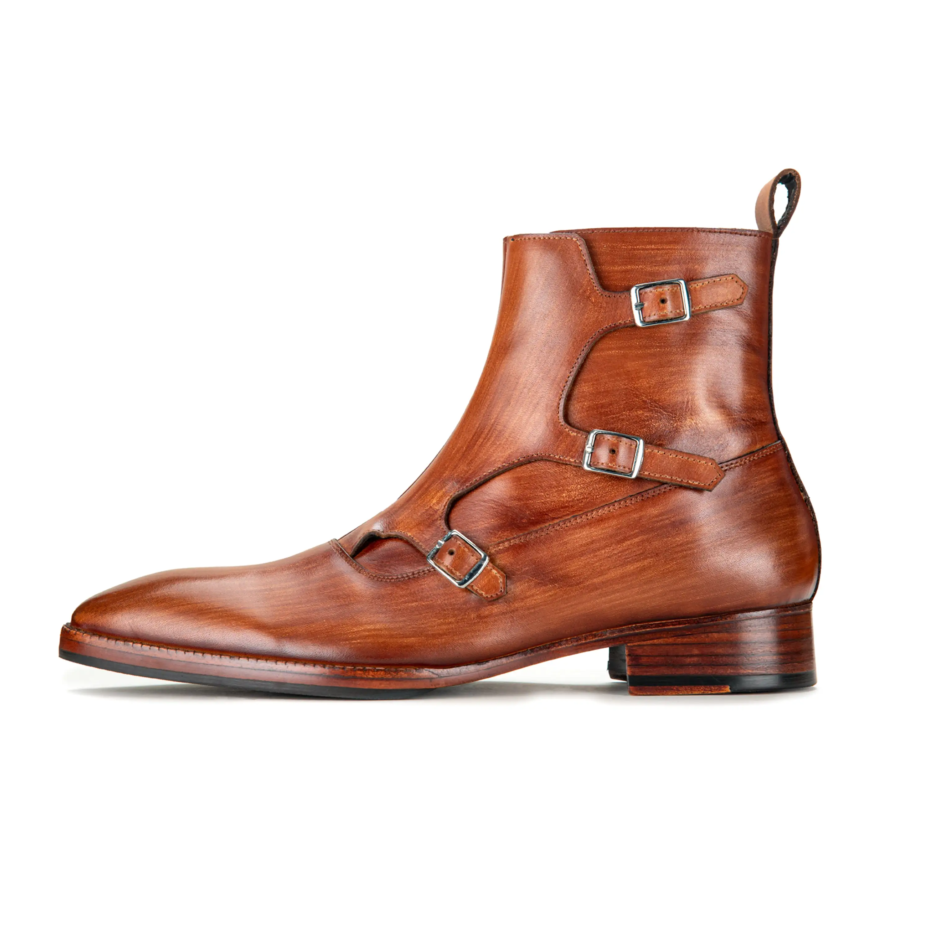 Triple Monk Strap Boots - Wooden