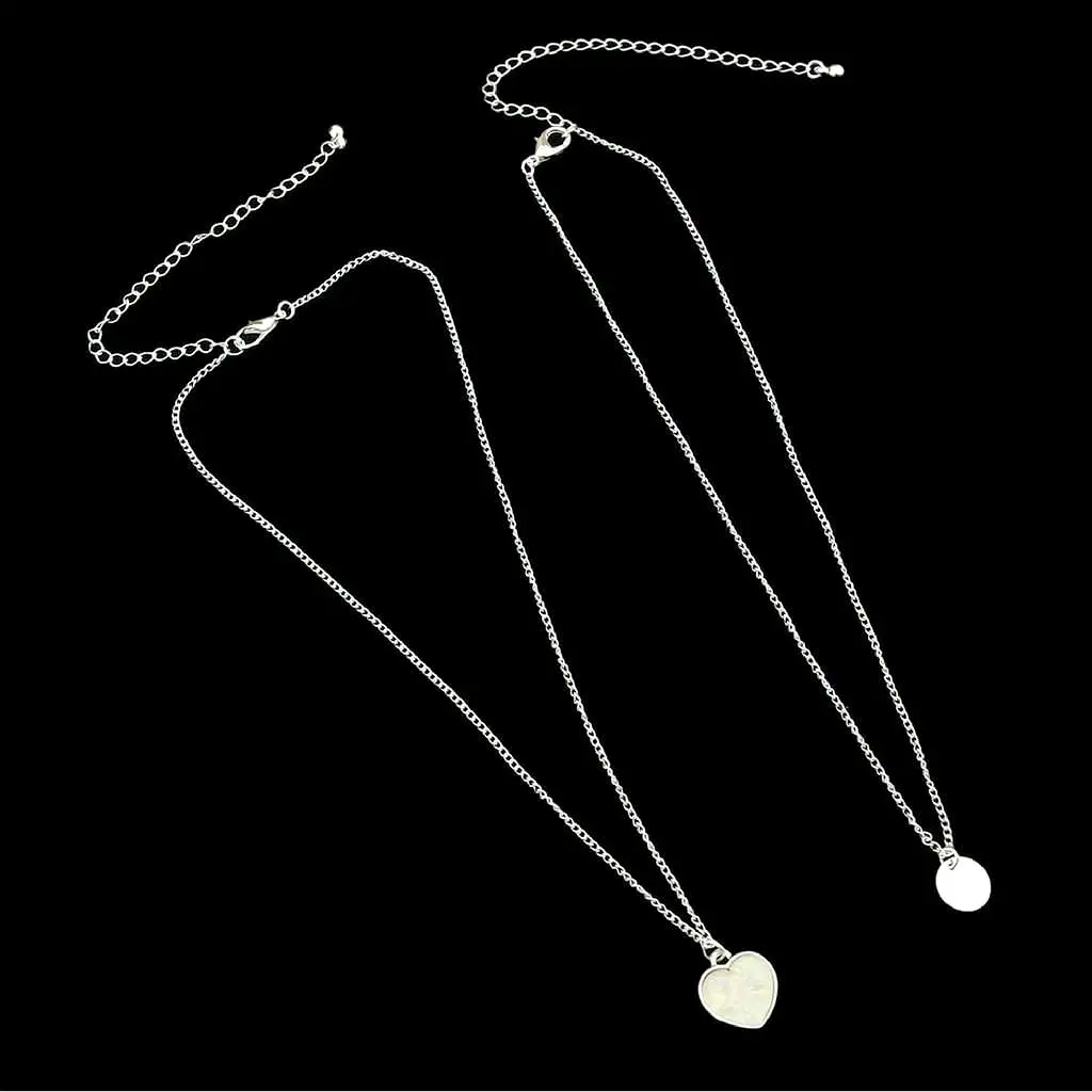 Two Layered Heart and Disc Silver Necklaces