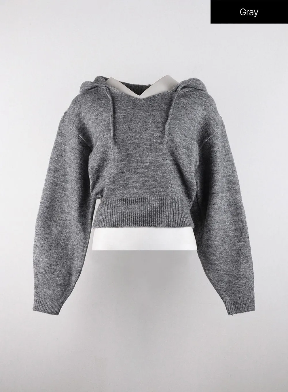 V-Neckline Solid Drawstring Knit Hoodie OD320