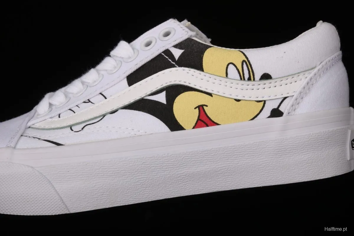 Vans Old Skool x Disney customized Mickey Mouse printed minimalist style low-top shoes VN000D3HY28