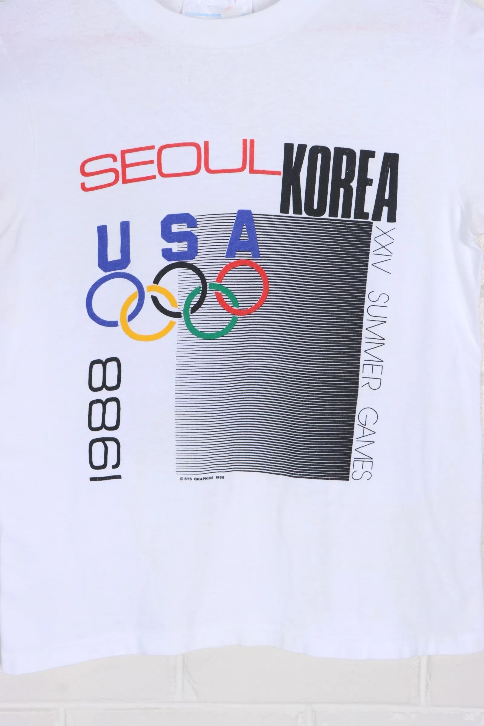 Vintage 1988 Olympics XXIV Seoul Korea Front Back T-Shirt USA Made (S)