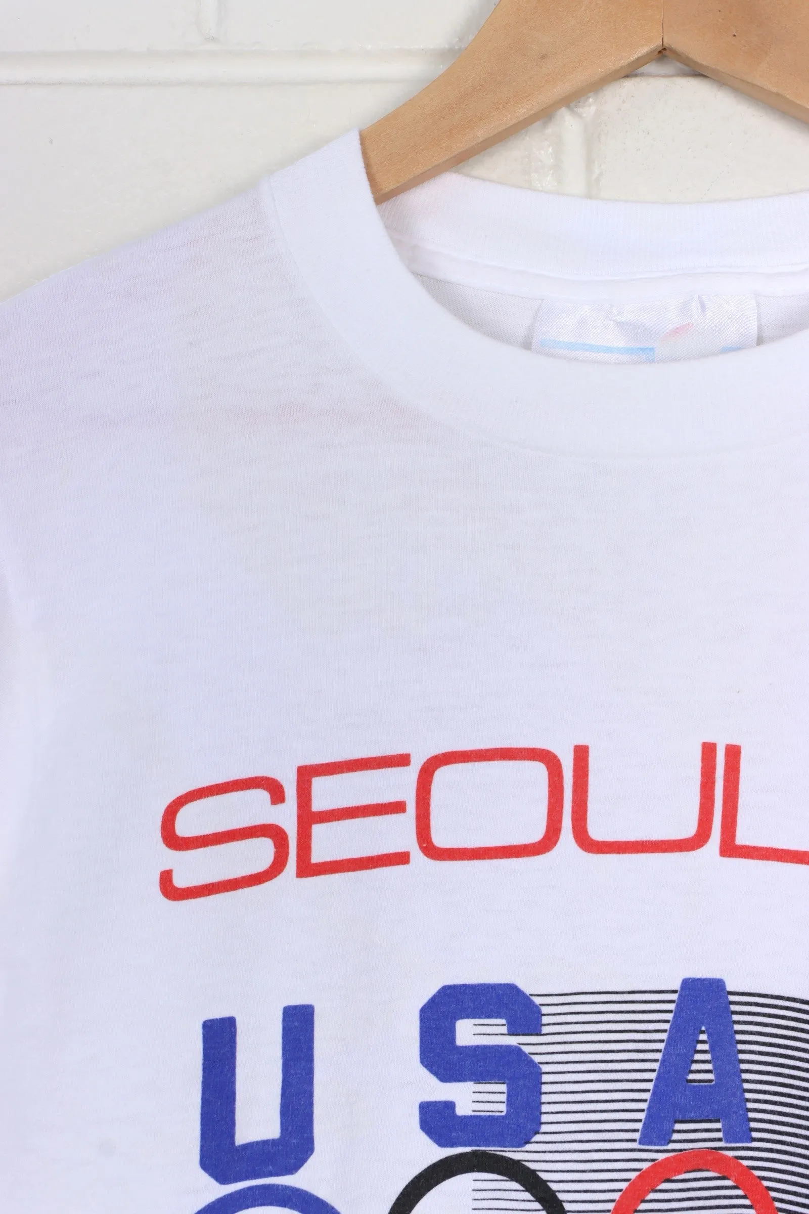 Vintage 1988 Olympics XXIV Seoul Korea Front Back T-Shirt USA Made (S)