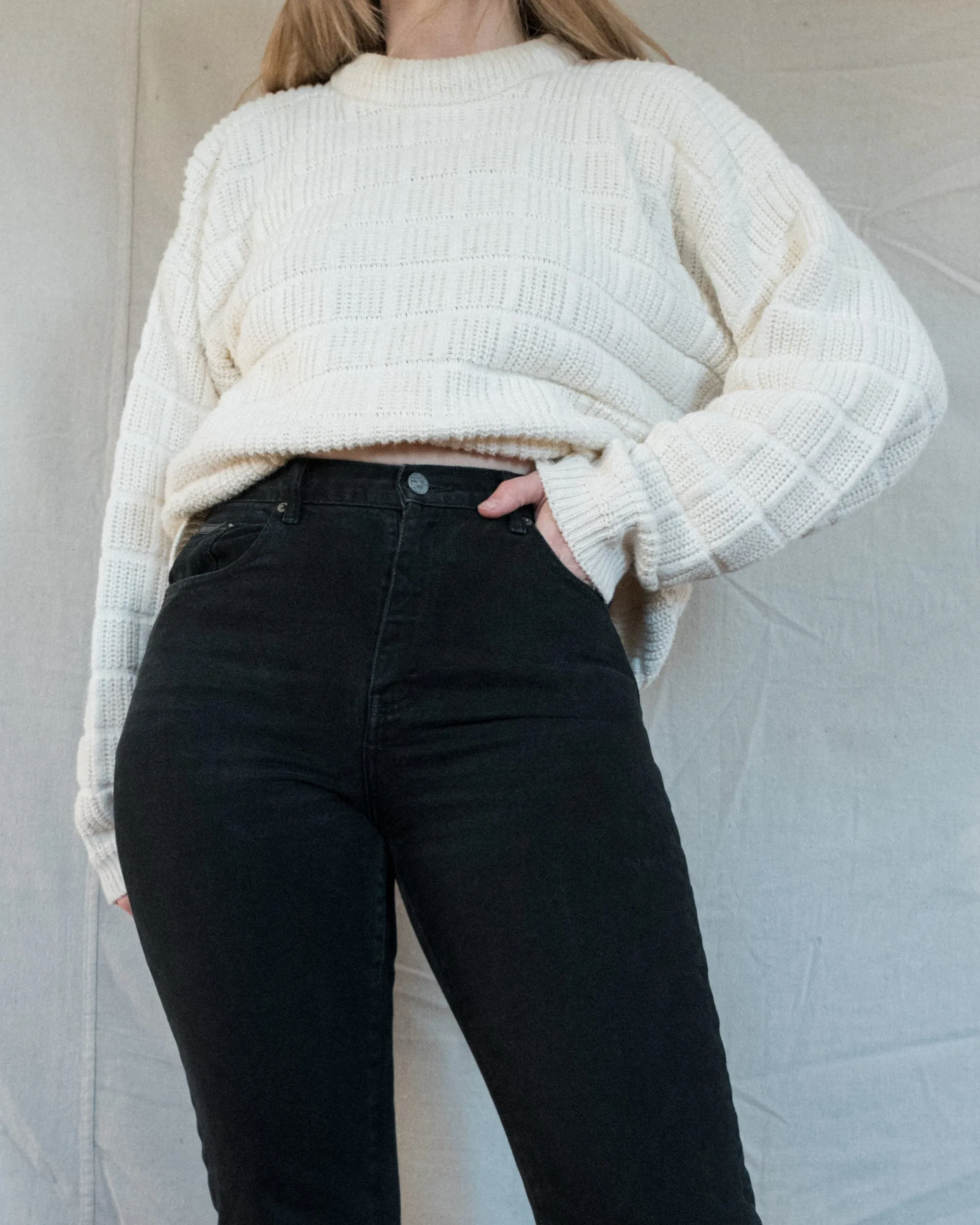 Vintage Creme Chunky Knit Sweater (S/M)