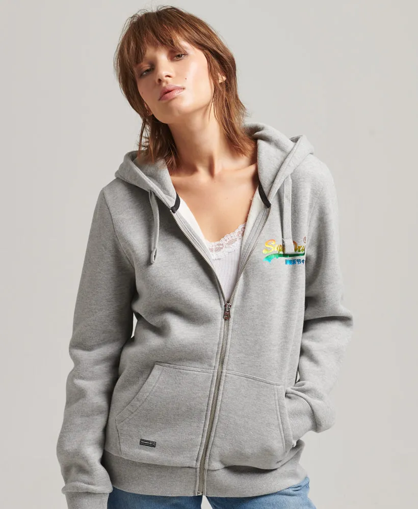 Vintage Logo Rainbow Zip Hoodie | Grey Marle