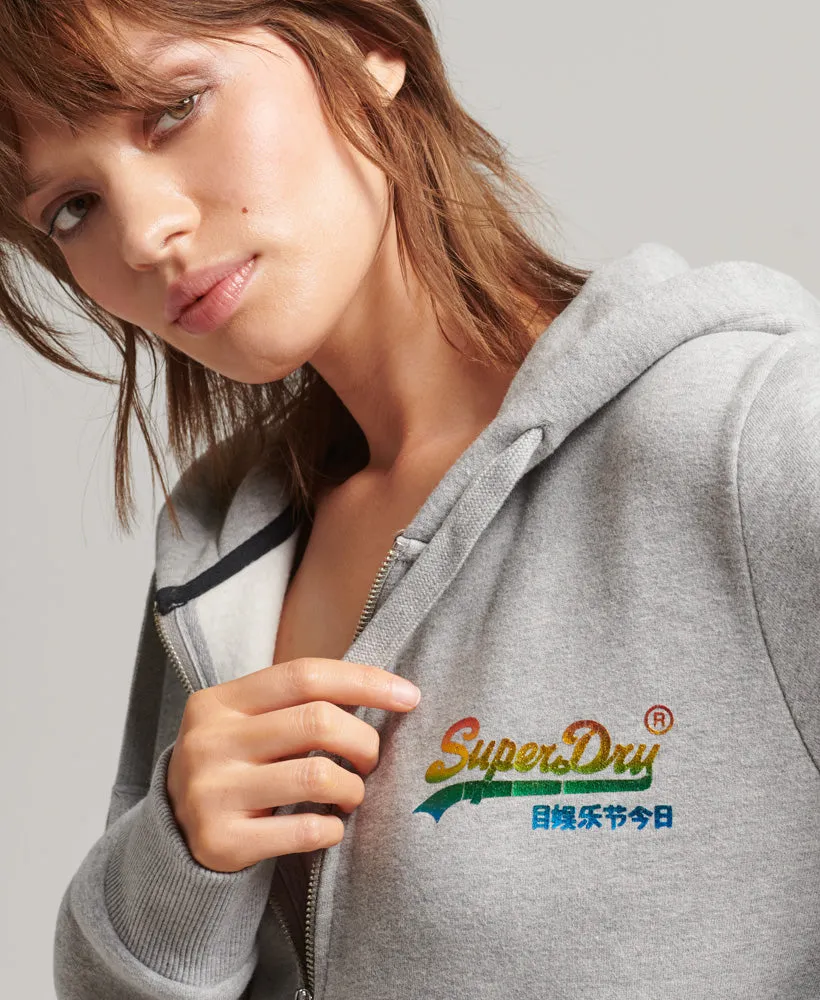 Vintage Logo Rainbow Zip Hoodie | Grey Marle