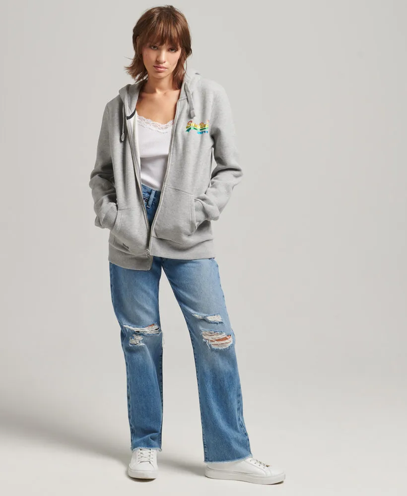 Vintage Logo Rainbow Zip Hoodie | Grey Marle