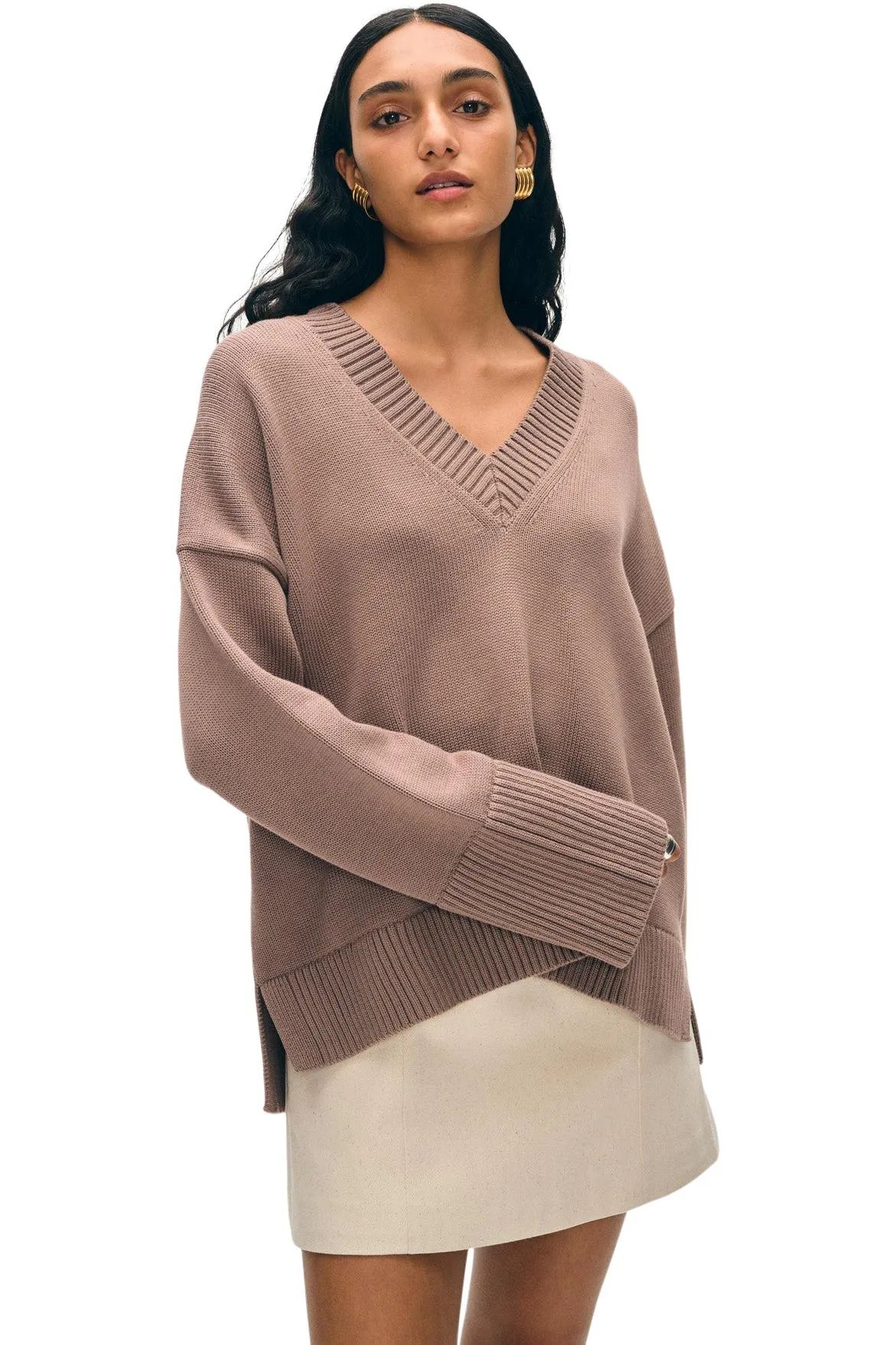 White & Warren Organic Cotton Oversized V Neck Sweater