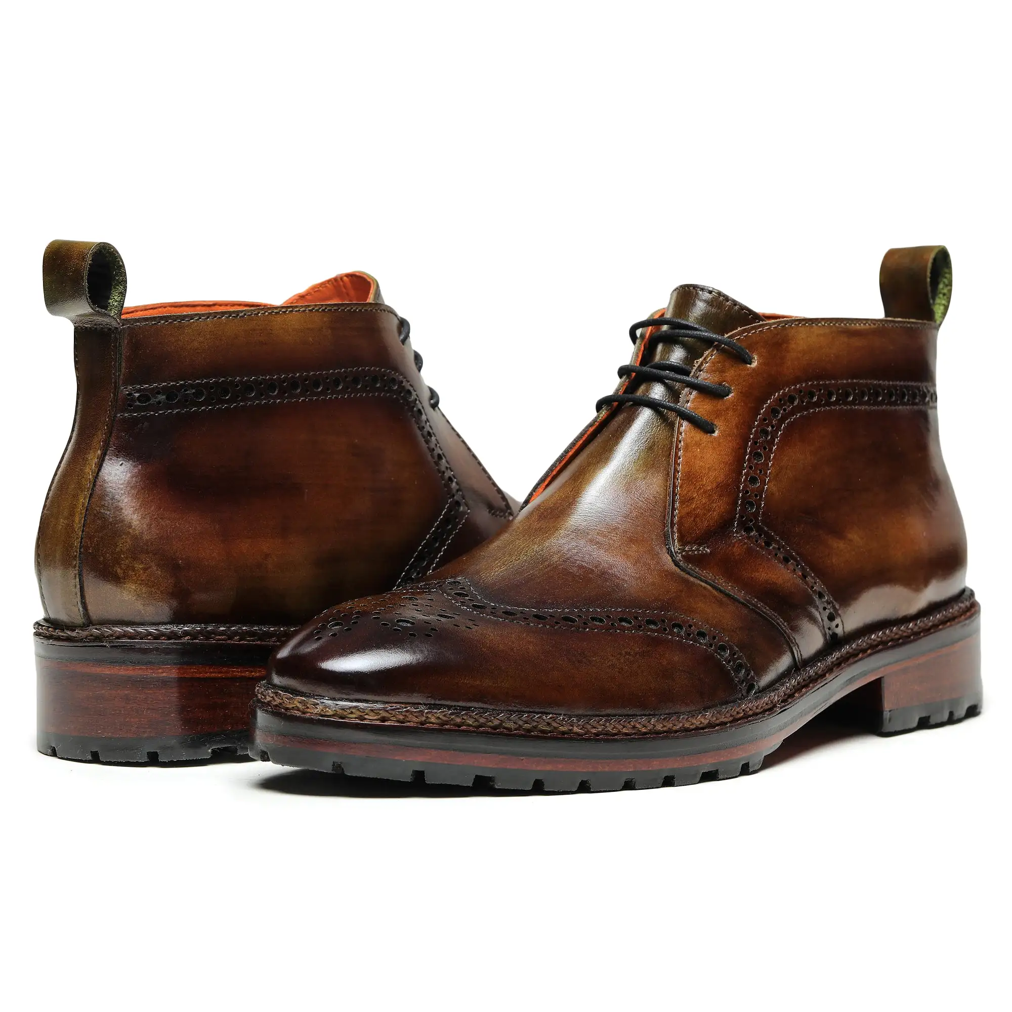 Wingtip Chukka Boots- Olive Brown