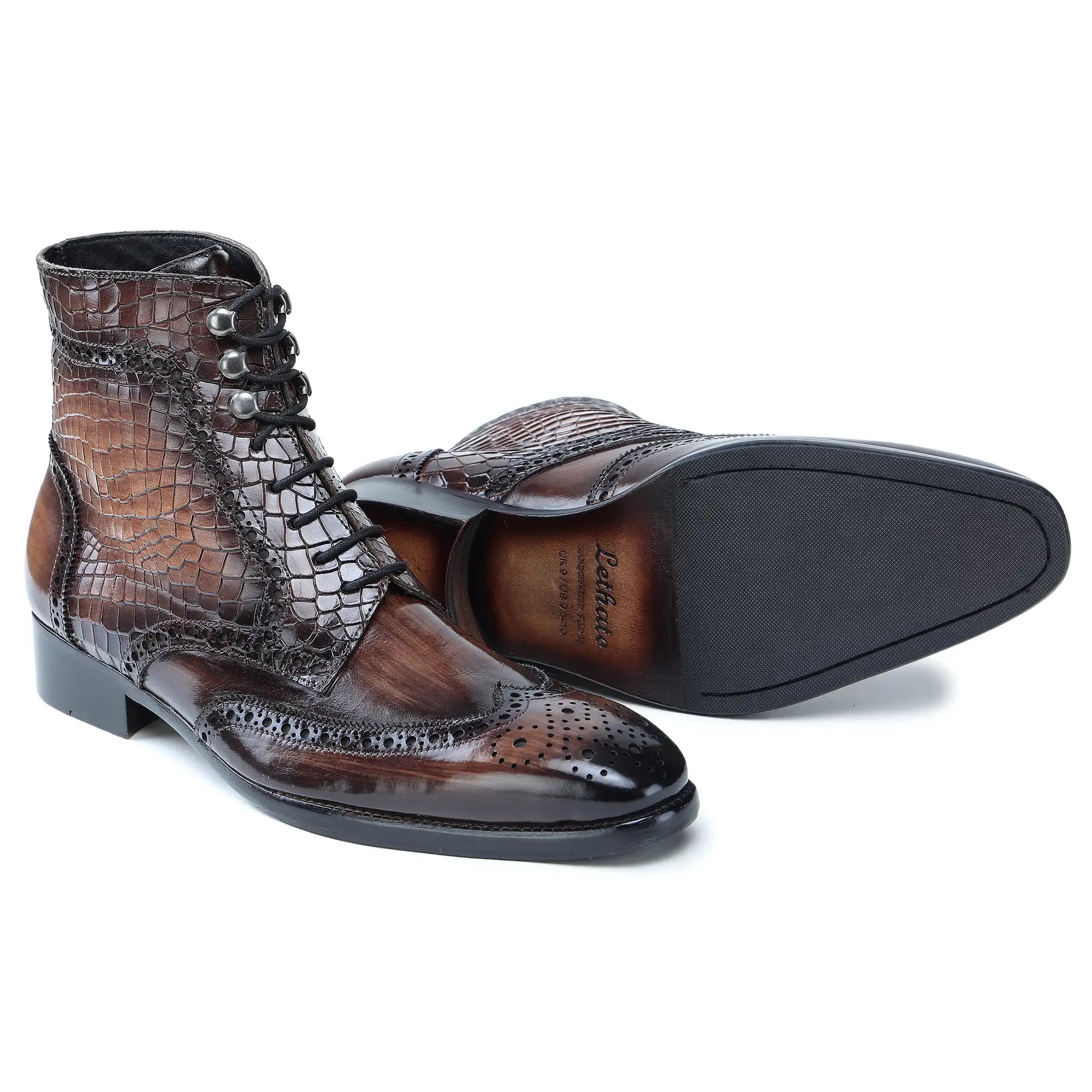 Wingtip Lace Up Boots- Croc Brown