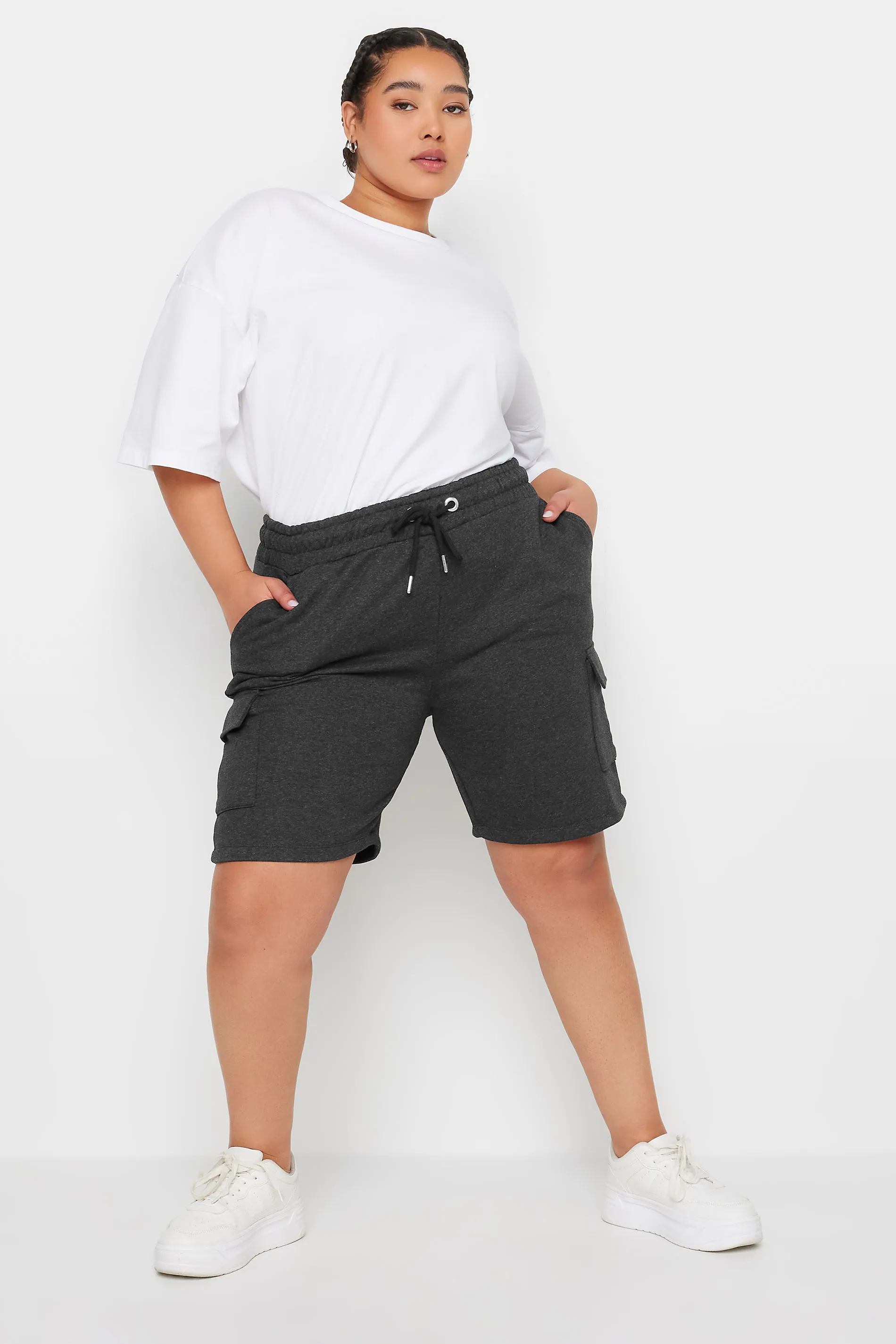 YOURS Curve Charcoal Grey Cargo Jogger Shorts