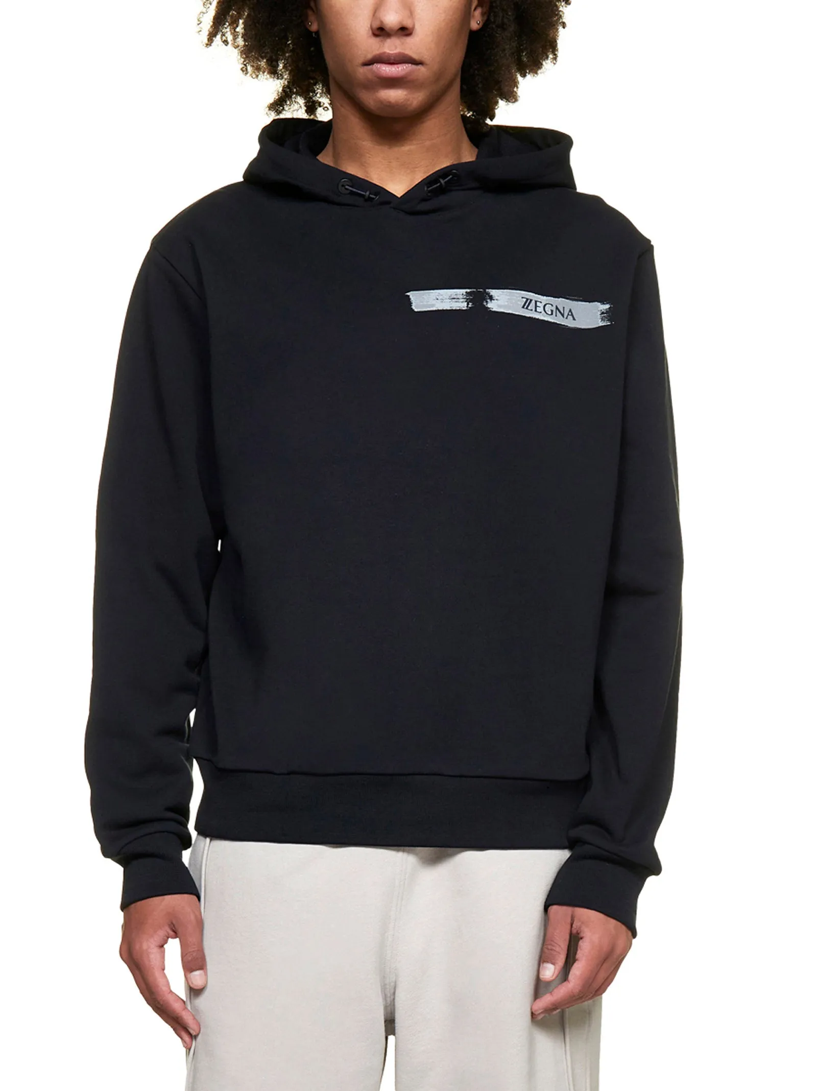 Z Zegna Logo Printed Long-Sleeved Hoodie